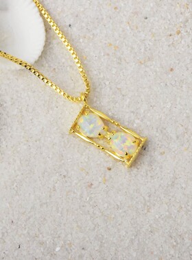 新款 ins风 爆款白色澳宝沙漏项链吊坠饰品镶进口欧泊