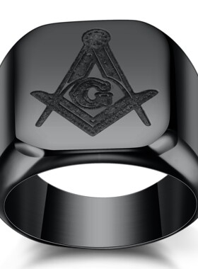 新款钛钢男士不锈钢戒指欧美18MM简约多色时尚共济会Logo刻字指环