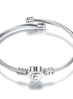 新款跨境欧美26个字母简约不锈钢钢丝编织电缆线钛钢爱心时尚女性