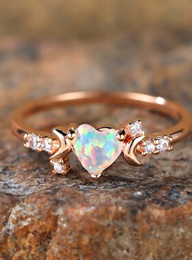 新款跨境爱心澳宝款式两边月亮三爪戒指简约百搭小众爆款戒指