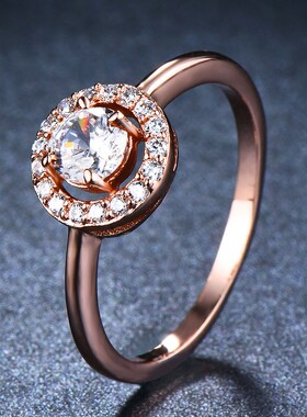 新款冷淡风玫瑰金澳宝圆钻戒指女高级感轻奢时尚小饰品