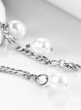 新款欧美ins网红同款费加罗链手链仿珍珠手链镀金316L不锈钢手链