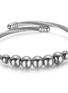 新款欧美跨境热卖不锈钢电缆线3MM圆珠对称可开口滑动手镯弹力手