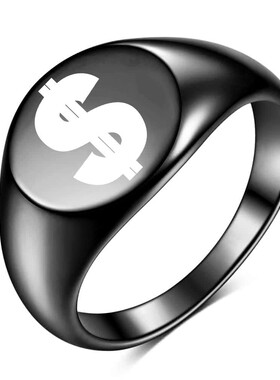 新款欧美跨境12MM圆形刻字美元美金皇冠圆形18K金潮流戒指时尚女