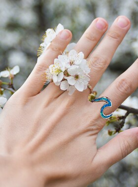 新款Opal澳宝夏威夷风格冲浪水波纹戒指澳宝波浪戒指厂家镶嵌进口