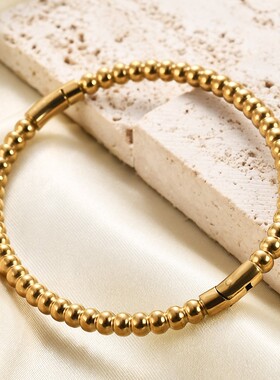 新款欧美跨境热卖ins简约手镯系列18K金竹节圆柱钛钢光面手镯