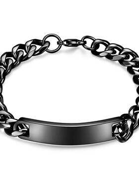 新款厂家 简约个性钛钢长条11MM古巴链不锈钢钛钢手链可刻字Logo