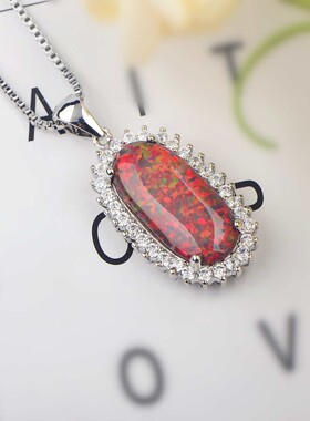 新款 亚马逊 Opal橙色长方形澳宝吊坠澳宝项链饰品镶进口欧泊