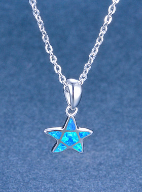 一路有你白金五角星蓝色欧泊吊坠
