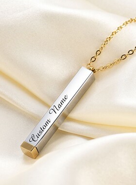 欧美跨境热卖简约时尚43MM长条可伸缩立体柱子吊坠项链可激光Logo