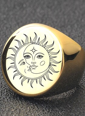 新款厂家 欧美热卖22MM光面戒指太阳月亮拼接不锈钢戒指指环