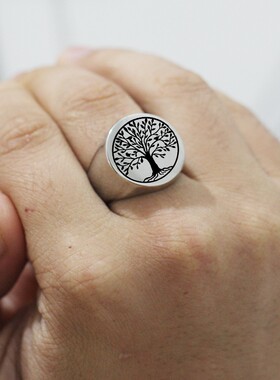 新款欧美跨境热卖摇滚复古朋克乐队22MM复古生命之树钛钢百搭戒指