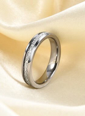 新款欧美跨境雾凇纹陨石丝钨钢金球体宽面4 6 8mm钨钢不锈钢戒指