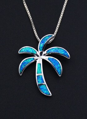 新款跨境亚马逊个性简约风蓝色澳宝椰子树男女个性气质百搭项链