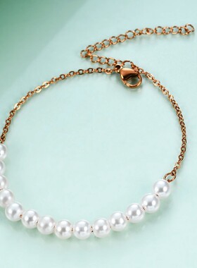 新款欧美跨境ins简约气质不锈钢珍珠手链 钛钢百搭可调节手链