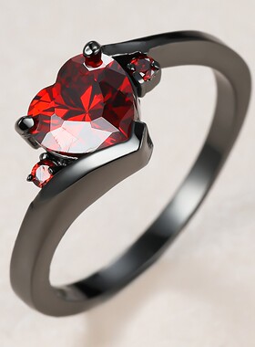 新款跨境热卖七彩色锆石黑色戒指女澳宝指戒亚马逊创意百搭款饰品