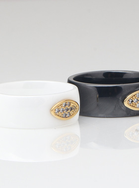 眼睛百搭镶锆石现货陶瓷戒指新品