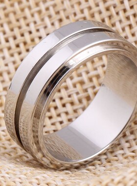新款热卖欧美简约个性ins单条凹槽男女钛钢戒指 不锈钢戒指