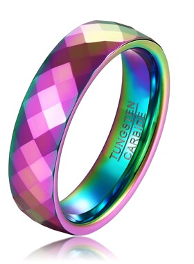 新款跨境钨钢戒指4 6mm网红热卖彩色渐变戒指不锈钢钨钢戒指