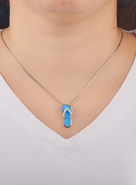 新款Opal澳宝夏威夷风格人字拖鞋吊坠澳宝项链饰品镶进口欧泊