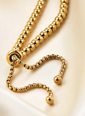 新款欧美跨境热卖钛钢可调节时尚个性圆珠15MM百搭不锈钢情侣手链