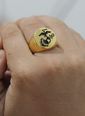 新款欧美朋克22MM不锈钢光面激光和平信鸽戒指圆形光面钛钢复古指