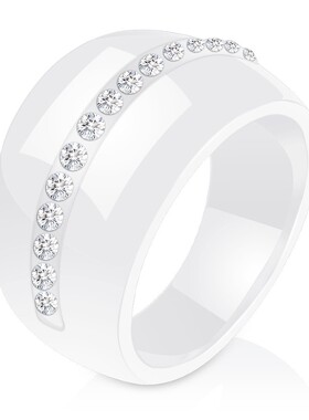 新款欧美跨境14MM大号黑白单排镶钻陶瓷情侣戒指对接气质简约时尚