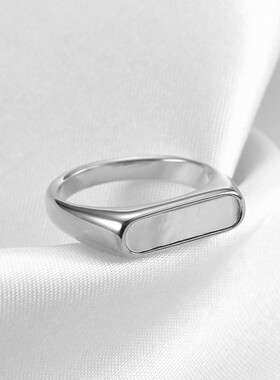 新款欧美5MM简约时尚铸造不锈钢戒指镶白贝壳滴油百搭气质戒指女