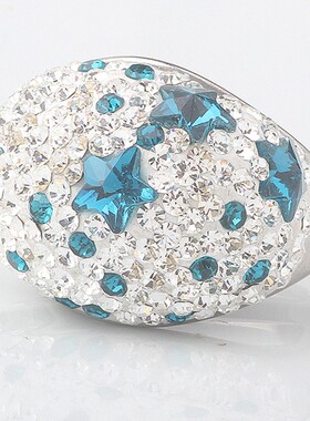 新款欧美海洋之心蓝色星星微钻不锈钢女士复古戒指 时尚个性指环