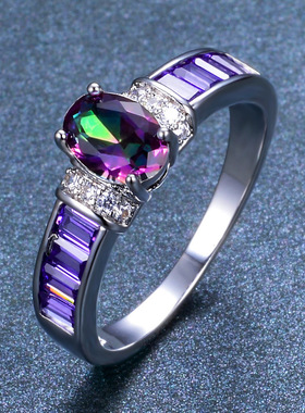 白金炫彩欧泊女士现货指环