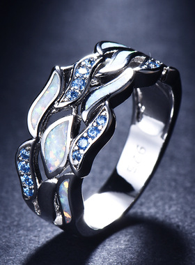 蓝色树叶欧泊紫钻戒指爆款现货