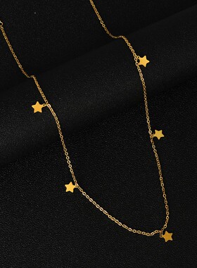 新款欧美个性简约时尚不锈钢星星五角星吊坠钛钢项链锁骨链