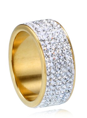 新款厂家 欧美时尚8MM五排镶钻不锈钢戒指指环个性百搭对戒饰品女