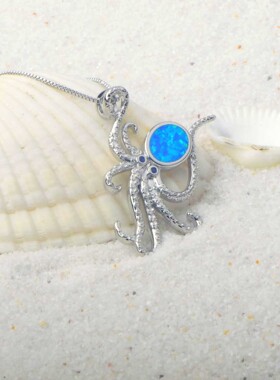 新款Opal澳宝八爪鱼章鱼吊坠澳宝项链时尚彩宝饰品镶进口欧泊