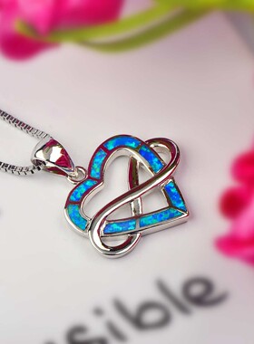 新款 ins风热销款女款澳宝无线爱心项链心形吊坠饰品镶进口欧泊