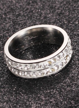 新款欧美简约两排6MM陶泥镶钻钛钢戒指 不锈钢女百搭戒指厂家