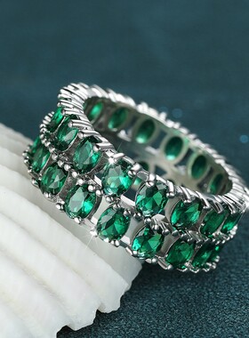 新款跨境欧美戒指时尚简约优雅双排满钻戒指简约百搭出行首饰