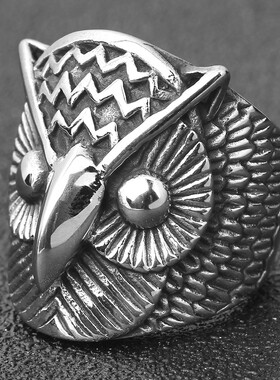 新款厂家 男士复古个性钛钢猫头鹰动物戒指 时尚复古鹰头指环