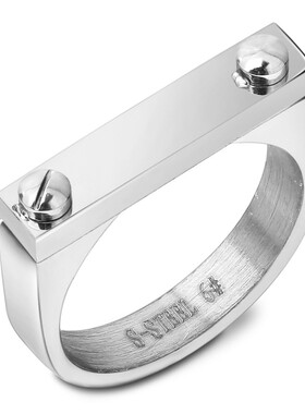 新款欧美跨境热卖个性简约18K金钛钢时尚大气4MM平头双铆钉戒情侣