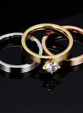 新款欧美个性时尚三合一渐变色9MM不锈钢戒指指环