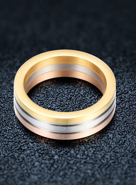 新款欧美6MM三色混搭可激光Logo不锈钢钛钢戒指简约男女潮流戒指