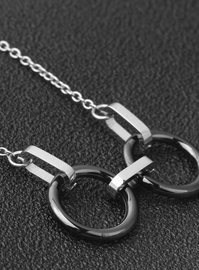 新款亚马逊 欧美ins创意双环圆形陶瓷手铐可打开吊坠钛项链女