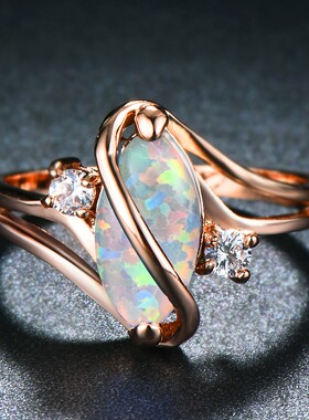 新款小众设计玫瑰金椭圆S形马眼澳宝戒指女ins个性简约戒指环