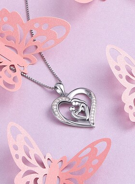 新款亚马逊热销S925母子心形项链纯银项链饰品镶5A八心八箭锆石