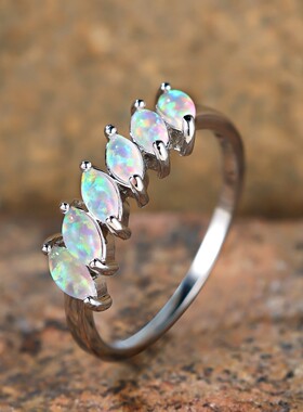 新款跨境韩式风6颗菱形澳宝两爪戒指女式百搭气质指环简约高级