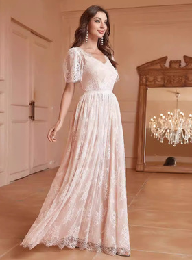 欧美外贸婚礼粉色伴娘裙礼服