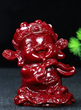 天然原矿朱砂大财神爷汽车摆件招财纳福转运桌面工艺装饰品家用