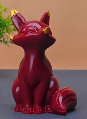 朱砂狐狸桌面小摆件紫金砂客厅办公可爱萌宠国风装饰工艺品