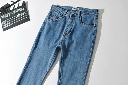 无需拉腿的褶皱牛仔裤辣妹微喇气质拖地长裤时尚街拍显腿长高腰潮 - 图0