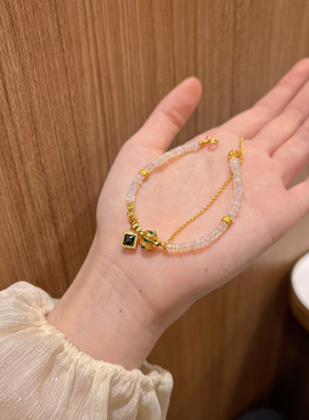 足金四叶草转运珠欧泊手链天然碧玺手串礼物送女友闺蜜叠戴显白